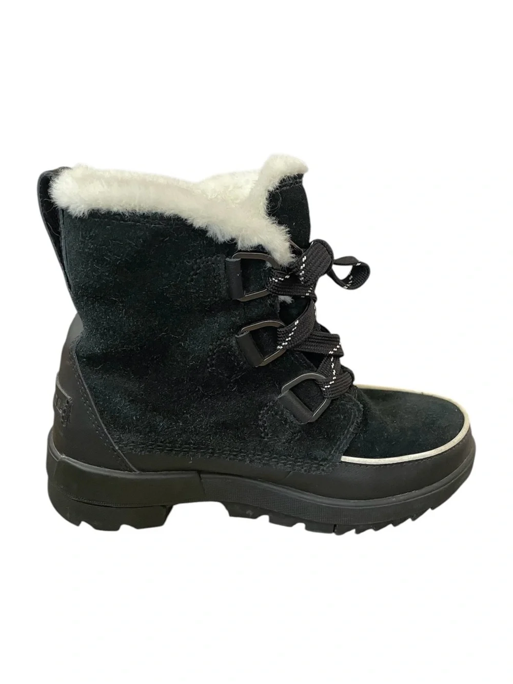 Sorel Tivoli IV Black Suede Waterproof Fur Trim Lace Up Winter Ankle Boot 7 - Picture 3 of 16